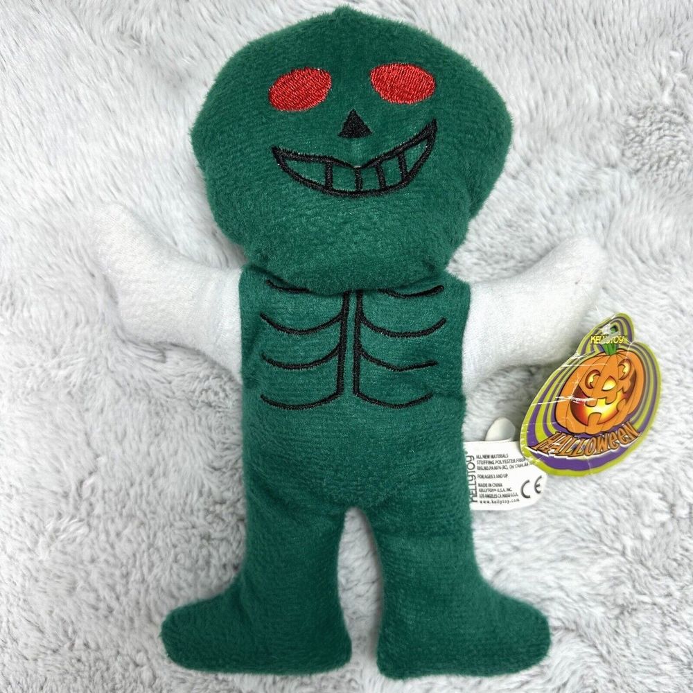 Kellytoy Skull Man Monster HS8862 Halloween Plush 2014 9" Stuffed Toy Green